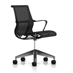 Herman Miller Setu Chair with Semi Polished Aluminum Base & Graphite Lyris, Black