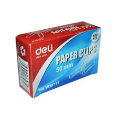 Deli 39713 Paper Clips - 50mm - Silver - 100 Clips / Pack