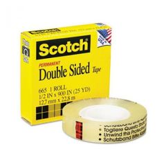 3M 665 Scotch Double Sided Clear Tape - 1/2" x 25 Yards