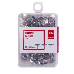 Deli E0022 Thumb Tacks - 10mm - Silver - 100 Pins / Pack