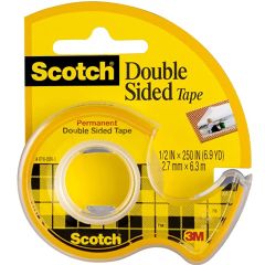 3M 136 Scotch Double Sided Tape with Dispenser - 1/2" x 250" (Pack of 12) 