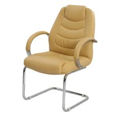 MAZ MF 02263 Visitor Chair with Aluminum Padded Arms - Beige In Leather