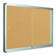 Bi-Office VT690101160 Lockable Cork Notice Board with 2 Sliding Doors - 97cm x 71cm