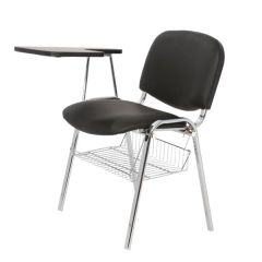 MAZ MF 0302 Normal Chair with Writing Pad & Basket - Black In Leather