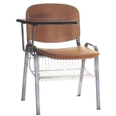 MAZ MF 0310 Normal Wooden Chair with Writing Pad & Basket - Chrome Legs