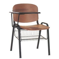MAZ MF 0311 Normal Wooden Chair with Writing Pad & Basket - Black Metal Legs