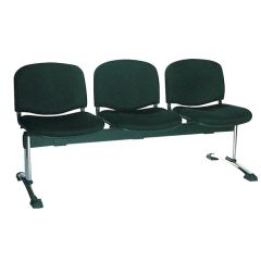 MAZ MF 0314 Three Seater Bench with Chrome Metal Leg - Black In Leather