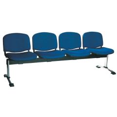 MAZ MF 0316 Four Seater Bench with Chrome Metal Leg - Blue In Leather