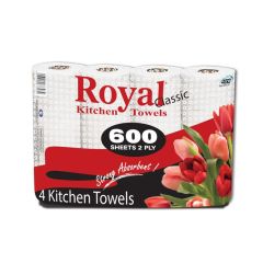Royal Classic 2 Ply Kitchen Towel Roll - 600 Sheets (Pack of 4)