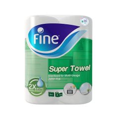 Fine 2 Ply Super Towel Roll - 22 x 23cm - 13.8m - 60 Sheets x (Pack of 2)