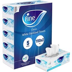 Fine White Classic Sterilized 2 Ply Facial Tissue - 150 Sheets x (Box of 5)
