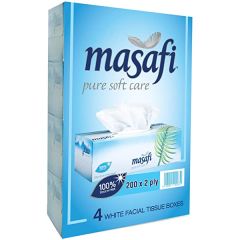 Masafi Pure Soft Care White 2 Ply Facial Tissue - 200 Sheets x (Pack of 4)