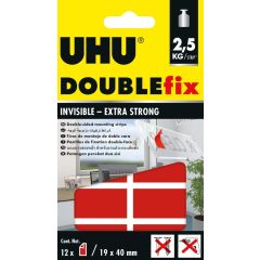 UHU 45515 Double-Sided Mounting Strip - 19 x 40mm - 2.5Kg Capacity (Pack of 12) 