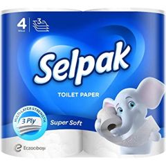 Selpak Super Soft Toilet Roll -  16.8m x 3-Ply - 96 x 120mm - 140 Sheets x (Pack of 4)