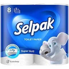Selpak Super Soft Toilet Roll - 16.8m x 3 Ply - 96 x 120mm - 140 Sheets x (Pack of 8)
