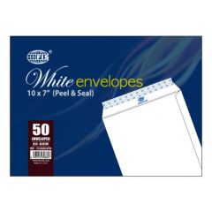 FIS FSWE8033P50 Peel & Seal White Envelope - 80gsm - 10" x 7" (Pack of 50)