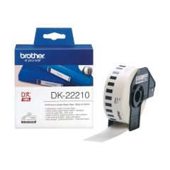 Brother DK-22210 Continuous Length 29mm x 30.48m Paper Tape - Black on White 