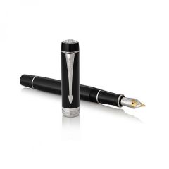 Parker 8011201 Duofold International Fountain Pen - Platinum Trim - Black