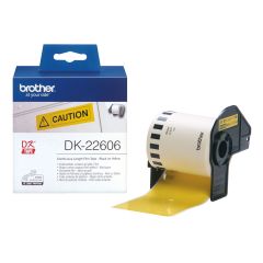 Brother DK-22606 Continuous Length 62mm x 15.24m Film Tape - Black on Yellow