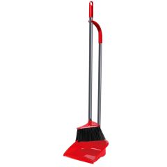 Vileda Long Handle Dustpan Set With Broom -  80cm - Red