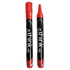 Deli U10140 Permanent Marker - 1.5 - 5mm  Chisel Tip - Red (Pack of 12)