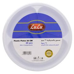 Lulu Plastic Plates With 3 Compartments - 26cm - White (Pack of 25)