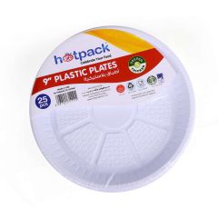 Hotpack 9" Plastic Plate - White (Pack of 25)