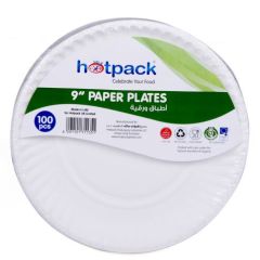 Hotpack  9" Paper Plate - White 100 Pieces x (Pack of 10)