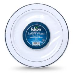 Falcon TPLPL069 Silver Ring Round Luxury Plastic Plate - 26cm - Ivory (Pack of 216)
