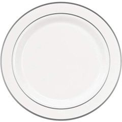 Falcon TPLPL071 Silver Ring Round Luxury Plastic Plate - 19cm - Ivory (Pack of 216)