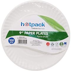 Hotpack Food Grade  9" Paper Plate - White (Pack of 100)