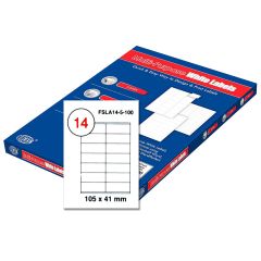 FIS FSLA14-5-100 Multi-Purpose White 105 x 41mm Labels - A4 (14 Stickers x 100 Sheets)