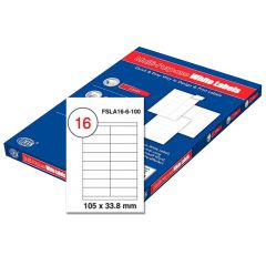 FIS FSLA16-6-100 Multi-Purpose White 105 x 33.8mm Labels - A4 (16 Stickers x 100 Sheets)