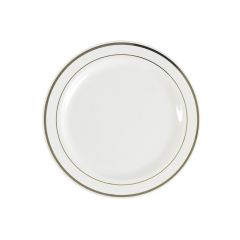 Falcon 19cm Round Plastic Luxury Plate with Silver Ring - White (Pack of 20)