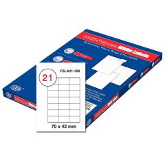 FIS FSLA21-100 Multi-Purpose White 70 x 42mm Labels - A4 (21 Stickers x 100 Sheets)