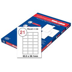 FIS FSLA21-1-100 Multi-Purpose White 63.5 x 38.1mm Labels - A4 (21 Stickers x 100 Sheets)