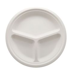 BioWare BW-P1009-3 3-Compartment  9" Bagasse Plate - White (Pack of 500)