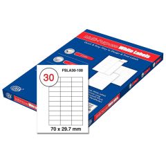 FIS FSLA30-100 Multi-Purpose White 70 x 29.7mm Labels - A4 (30 Stickers x 100 Sheets)