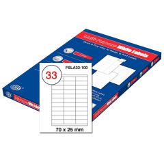 FIS FSLA33-100 Multi-Purpose White 70 x 25mm Labels - A4 (33 Stickers x 100 Sheets)