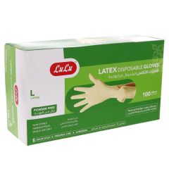 Lulu Powder Free Latex Disposable Gloves - Large (Pack of 100)