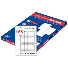 FIS FSLA68-100 Multi-Purpose White 48.3 x 16.9mm Labels - A4 (68 Stickers x 100 Sheets)