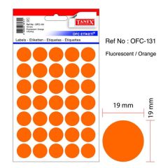 Tanex OFC-131 Office Labels - 19mm(D) - Fluorescent Orange - 35 Labels x 10 Sheets