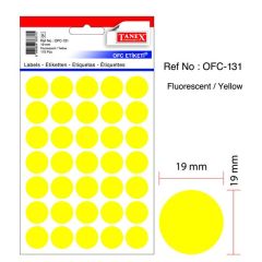 Tanex OFC-131 Office Labels - 19mm(D) - Fluorescent Yellow - 35 Labels x 10 Sheets