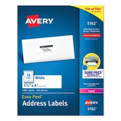 Avery 5162 Easy Peel Permanent Adhesive Address Labels - 1-1/3" x 4" - (14 Labels x 100 Sheets)