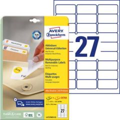 Avery L4737REV Multipurpose Removable Labels - 63.5 x 29.6mm - 27 Labels x 25 Sheets