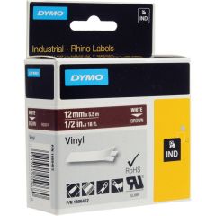 Dymo 1805412 Rhino Vinyl Tape -  12mm x 5.5m - White on Brown