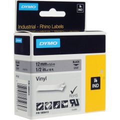 Dymo 1805413 Rhino Vinyl Tape - 12mm x 5.5m - Black on Grey 