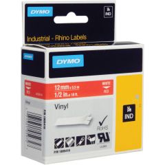 Dymo 1805416 Rhino Vinyl Tape - 12mm x 5.5m - White on Red