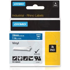 Dymo 1805423 Rhino Vinyl Tape - 24mm x 5.5m - White on Blue