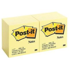 3M 654 Canary Yellow Post-It Notes - 3" x 3" - 100 Sheets x 12 Pads / Pack